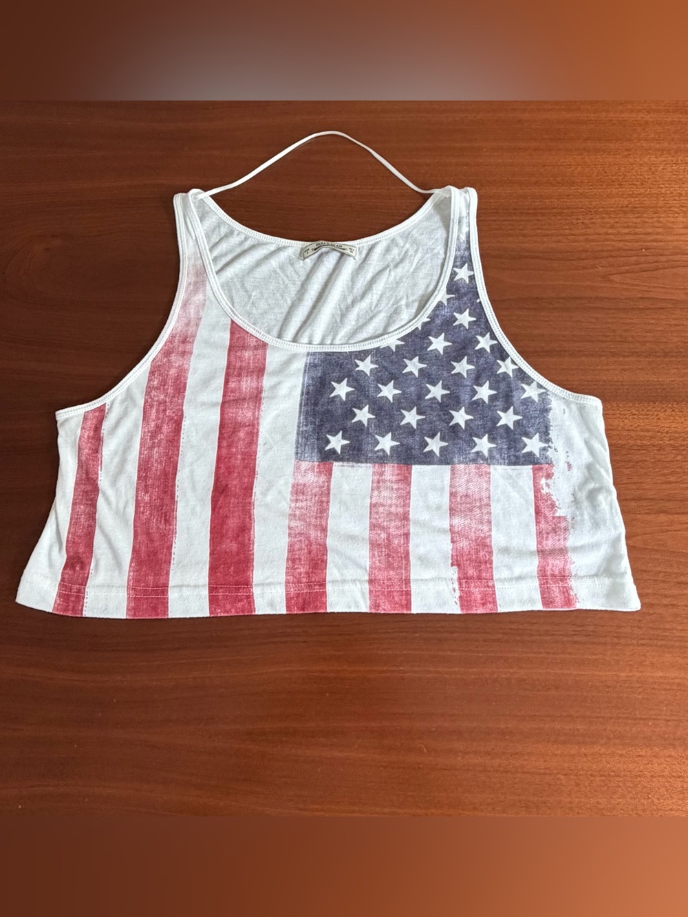 Women’s Flag Print Crop Tank Top - White/Red/Blue